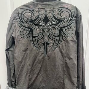 Men's House of Lords Gray Shirt with Black Embroidery Large